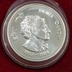India 100 Rupees 1985 Indira Gandhi Rare UNC Silver Coin with Capsule #C-40