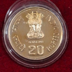 Alternative view of India 20 Rupees 1985 Indira Gandhi Rare UNC Coin with Capsule #C-42