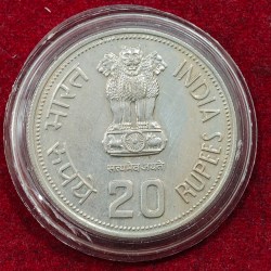 Alternative view of India 20 Rupees 1985 Indira Gandhi Rare Coin with Capsule #C-43