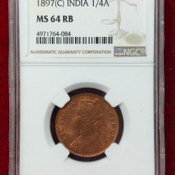 RARE ONE QUARTER ANNA 1897 - VICTORIA EMPRESS NGC GRADED MS 64 #C-44