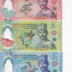 Brunei 3 Different Denomination UNC pOLYMER (3 Note Set) #B2