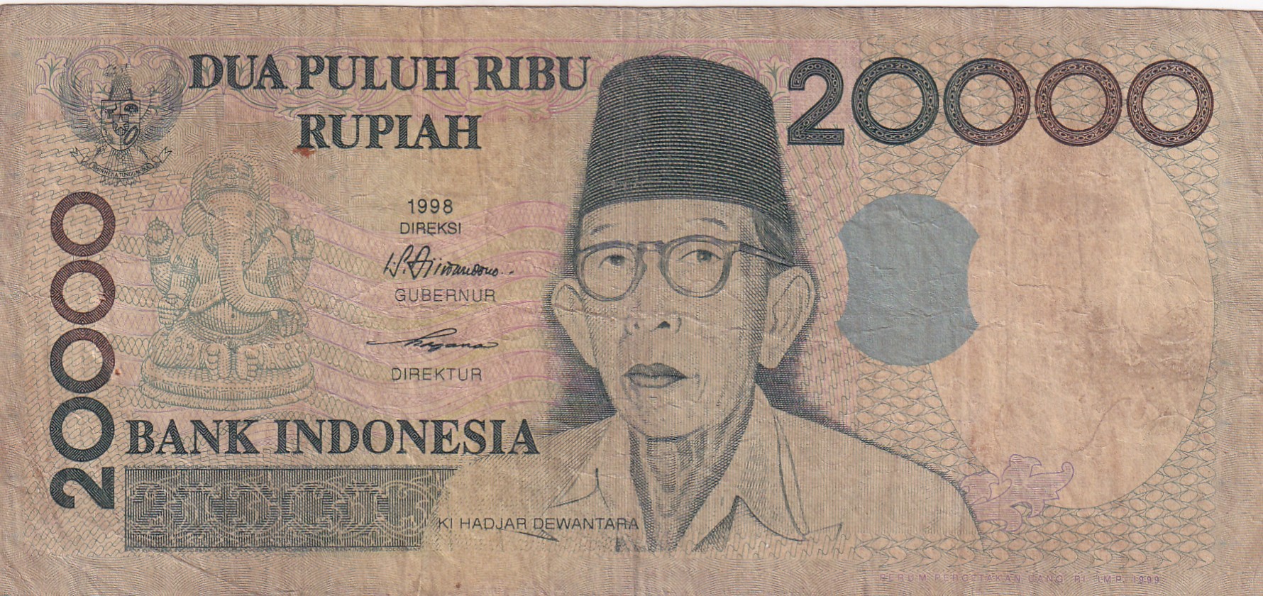 Indonesia 20 000 Rupiah ( Ganesha )Rare Note #B2
