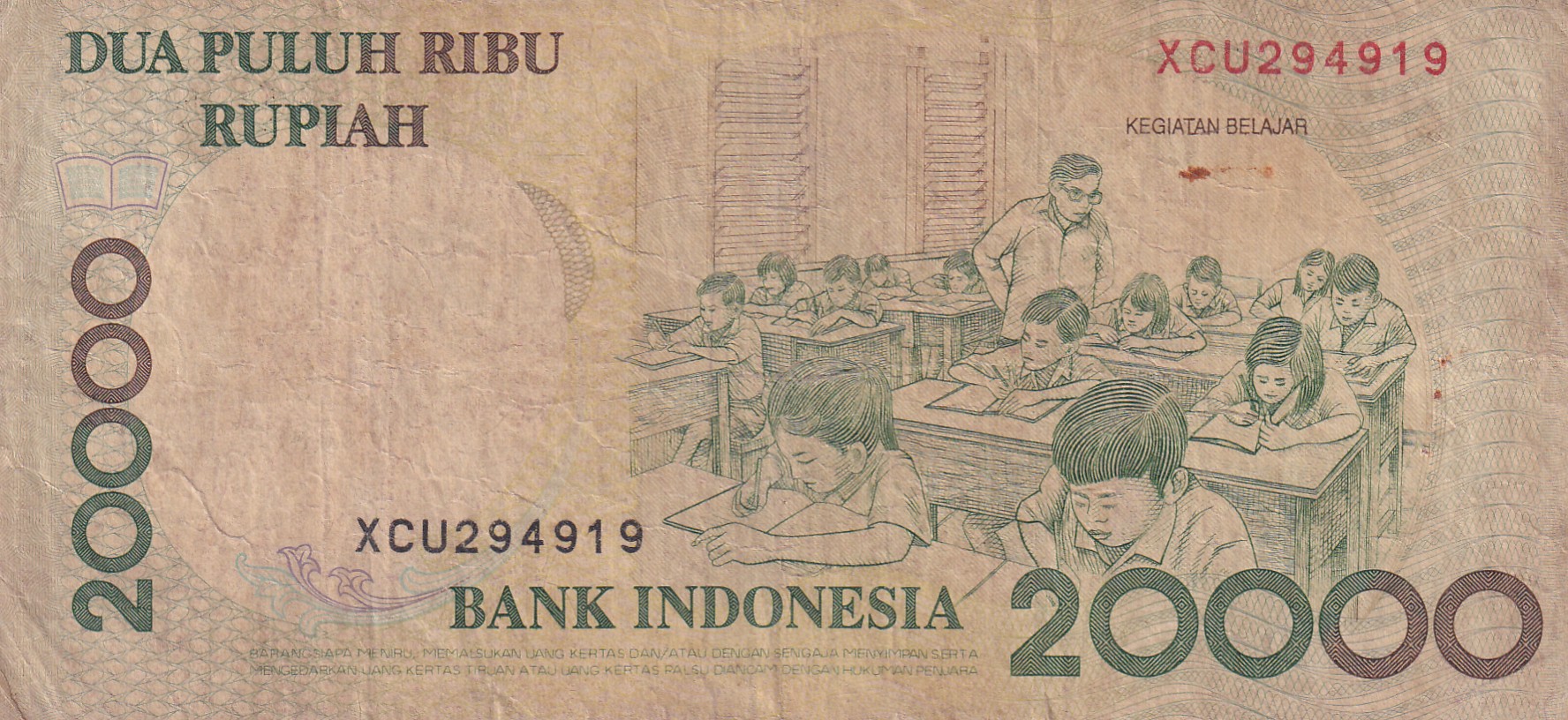 Indonesia 20 000 Rupiah ( Ganesha )Rare Note #B2 - Image 2