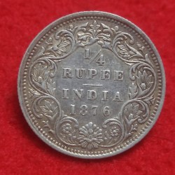 SILVER QUARTER RUPEE VICTORIA QUEEN BOMBAY MINT 1876