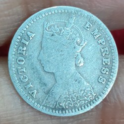 Alternative view of British-India 2 Annas 1890 (Victoria) Rare Silver Coin#E-285