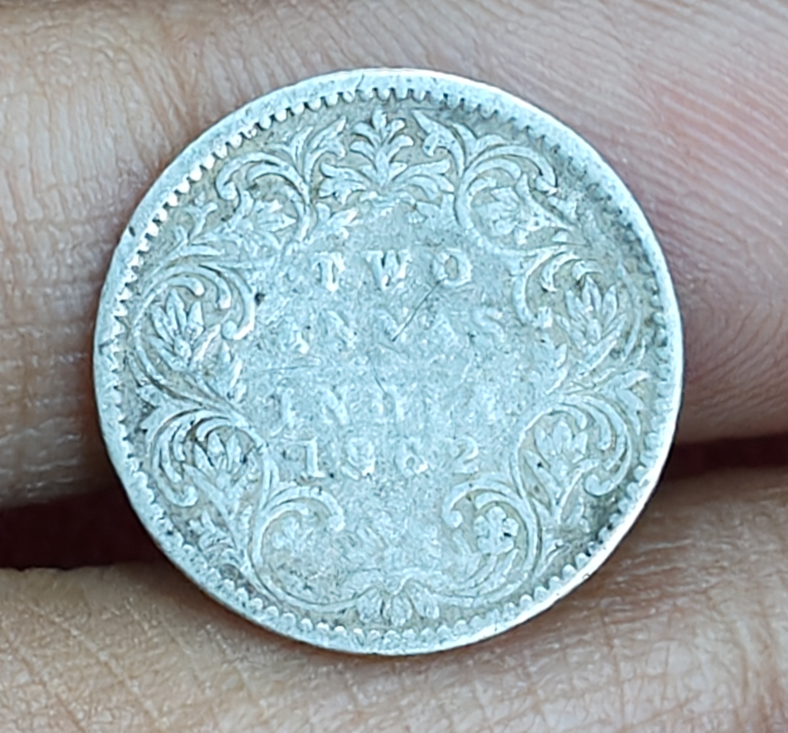 British-India 2 Annas 1862 (Victoria) Rare Silver Coin#E-286