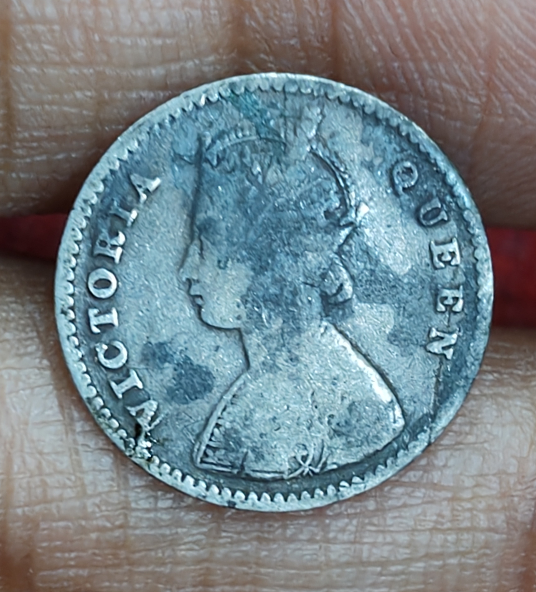 British-India 2 Annas 1862 (Victoria) Rare Silver Coin#E-287 - Image 2