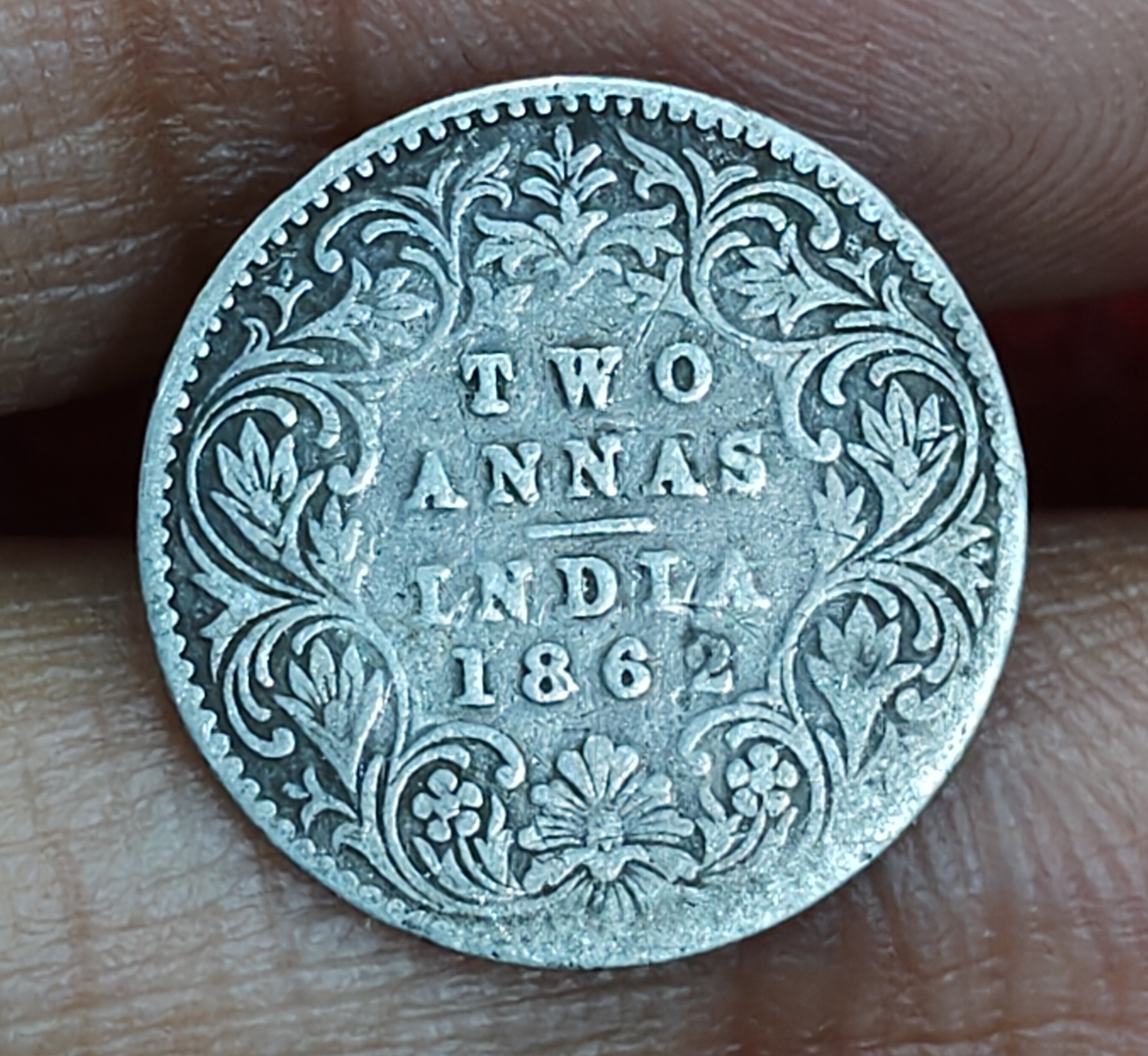 British-India 2 Annas 1862 (Victoria) Rare Silver Coin#E-287