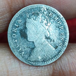 Alternative view of British-India 2 Annas 1888 (Victoria) Rare Silver Coin#E-288