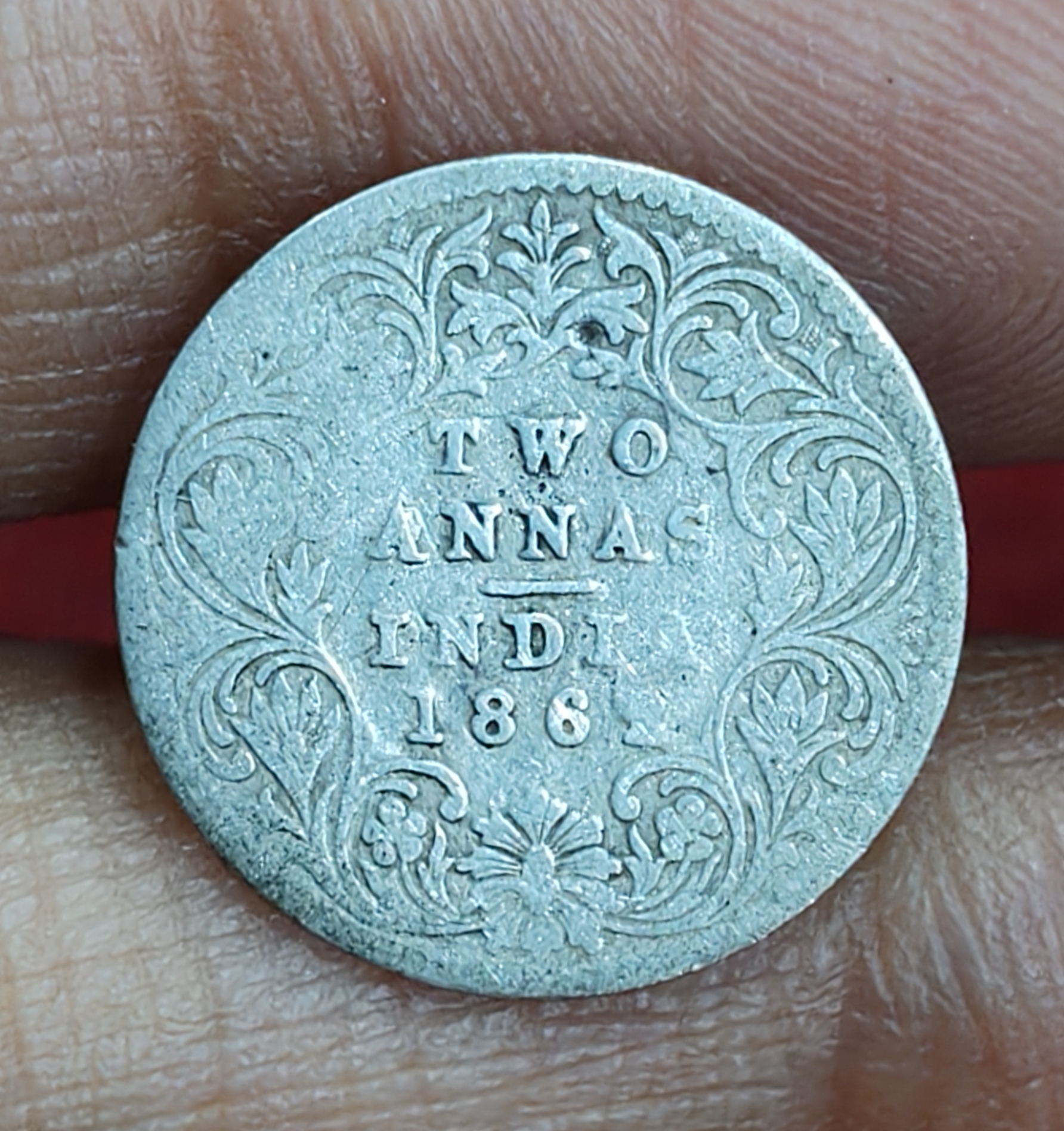 British-India 2 Annas 1862 (Victoria) Rare Silver Coin#E-292