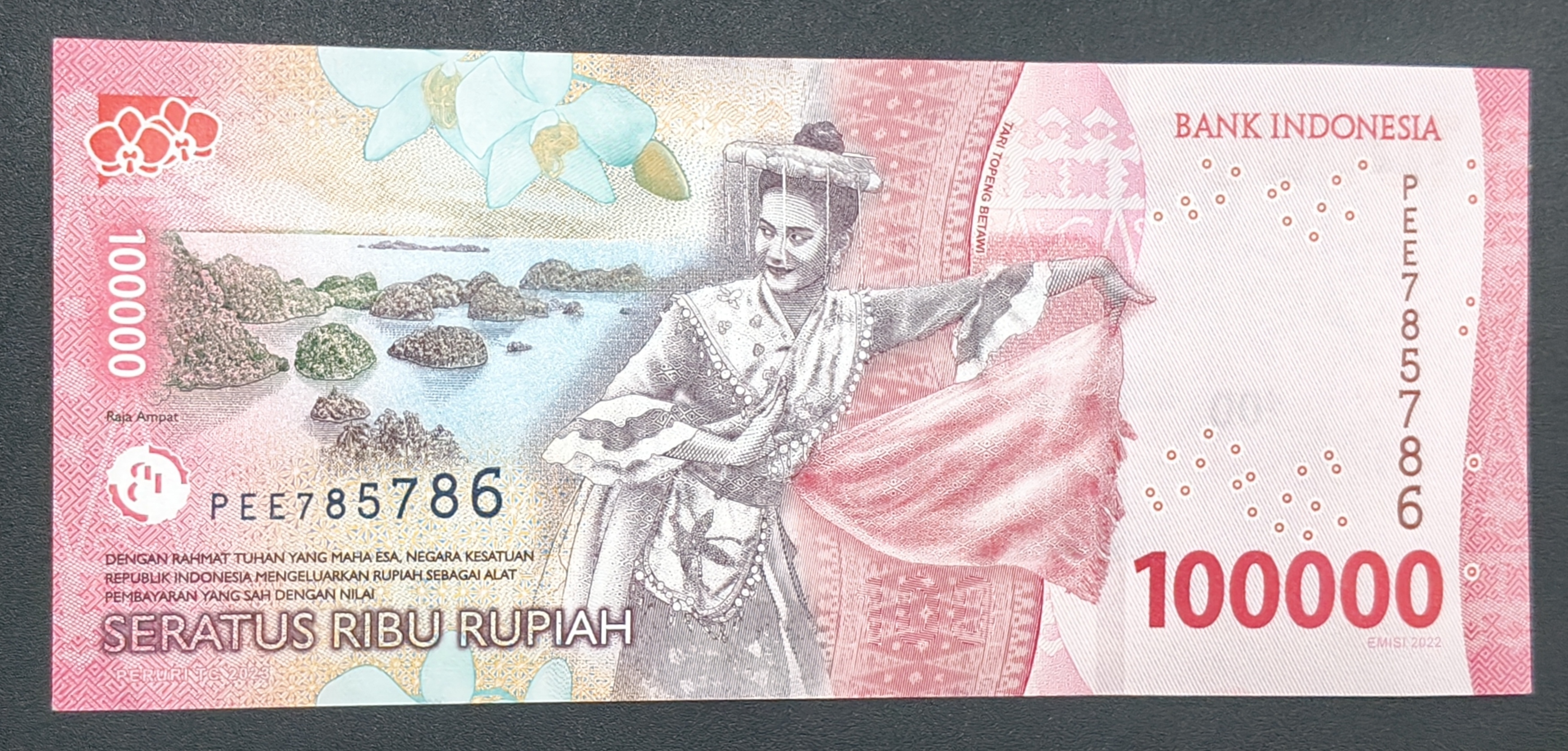 Ending 786 Fancy Number Indonesia 100000 Rupiah Rare Unc Note