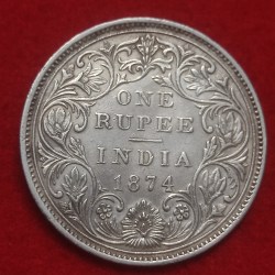 Silver One Rupee Victoria Queen 1874