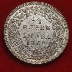 SILVER QUARTER RUPEE VICTORIA QUEEN 1862