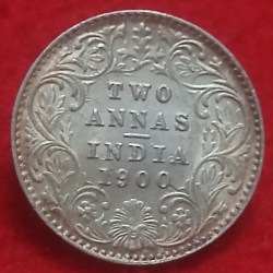 SILVER TWO ANNA COIN VICTORIA EMPRESS CALCUTTA MINT YEAR 1900