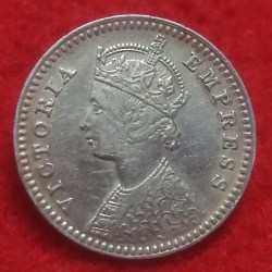 Alternative view of VERY RARE SILVER TWO ANNA VICTORIA EMPRESS CALCUTTA MINT 1879
