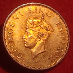 Alternative view of BRONZE ONE QUARTER ANNA COIN KING GEORGE V I CALCUTTA MINT