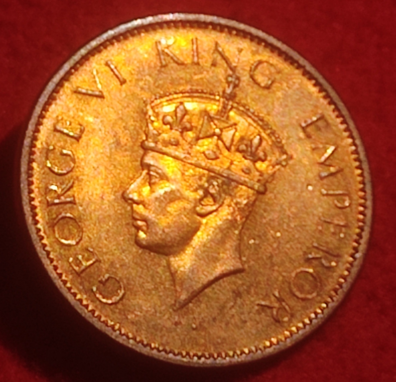 BRONZE ONE QUARTER ANNA COIN KING GEORGE V I CALCUTTA MINT - Image 2