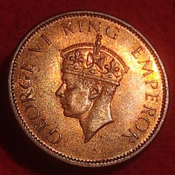 Alternative view of BRONZE ONE QUARTER ANNA COIN KING GEORGE V I CALCUTTA MINT 1942