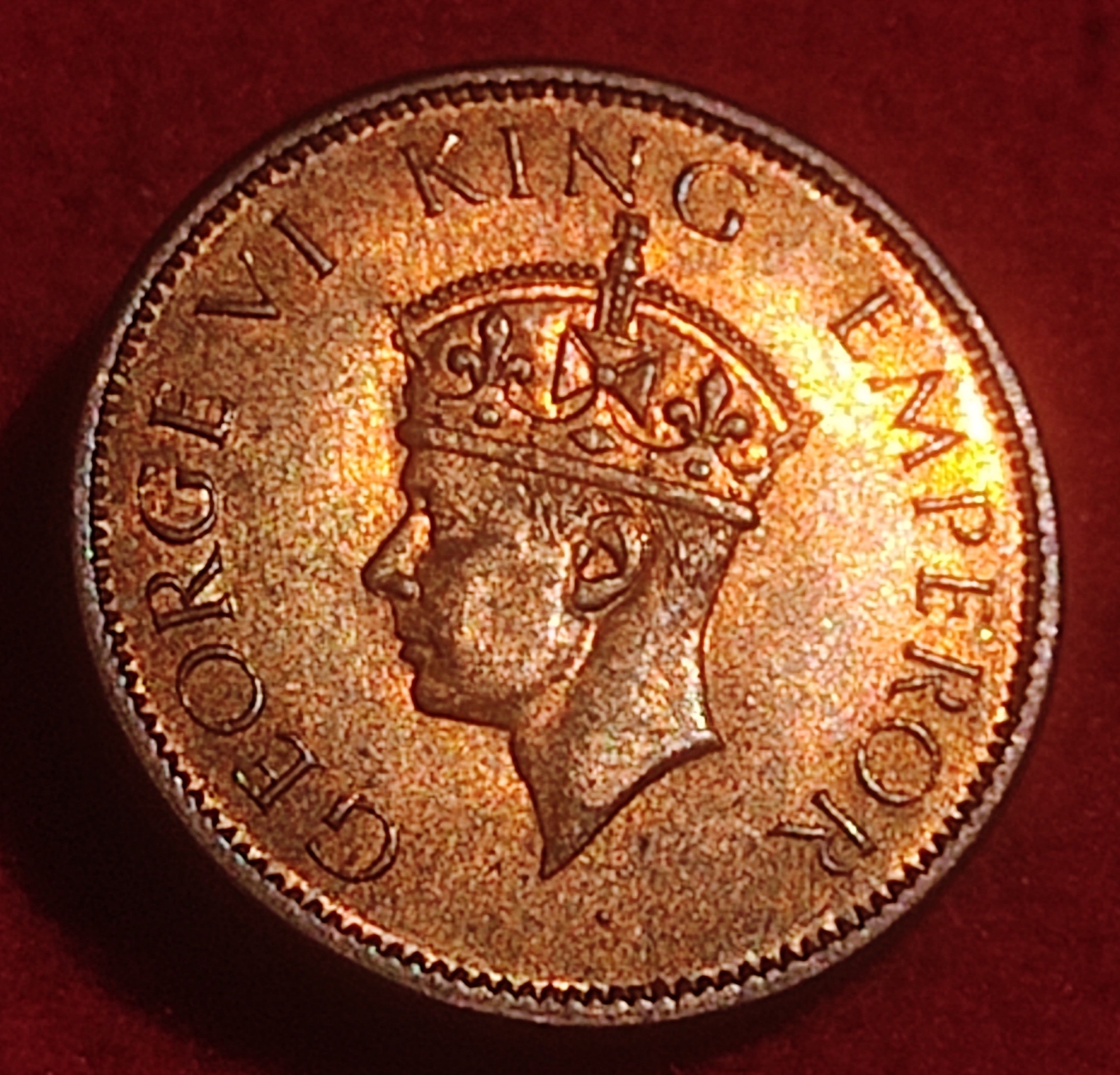 BRONZE ONE QUARTER ANNA COIN KING GEORGE V I CALCUTTA MINT 1942 - Image 2