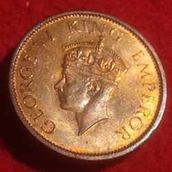 Alternative view of BRONZE ONE QUARTER ANNA COIN KING GEORGE V I CALCUTTA MINT 1942