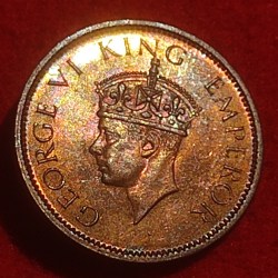 Alternative view of BRONZE ONE QUARTER ANNA COIN KING GEORGE V I CALCUTTA MINT 1942