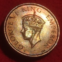 Alternative view of BRONZE ONE QUARTER ANNA COIN KING GEORGE V I CALCUTTA MINT 1942