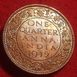 BRONZE ONE QUARTER ANNA COIN KING GEORGE V I CALCUTTA MINT 1942