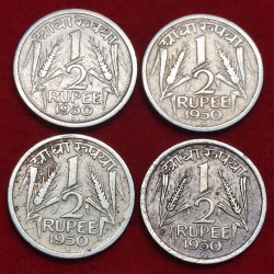 1/2 RUPEE 1950 BOMBAY MINT LOT OF 4 COIN PRICE