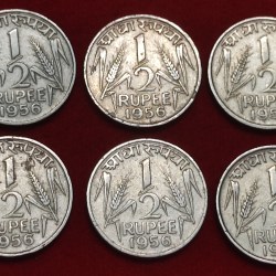HALF RUPEE COIN LOT OF 6 COIN YEAR 1956 CALCUTTA MINT PRICE
