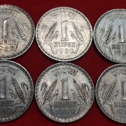 1 RUPEE 1980 LOT OF 6 COIN
