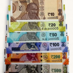 Rs 10 to 500 India Banknote Low Serial Solid Number Set 000005 Number of Mercury Gem Unc Unique and Rare