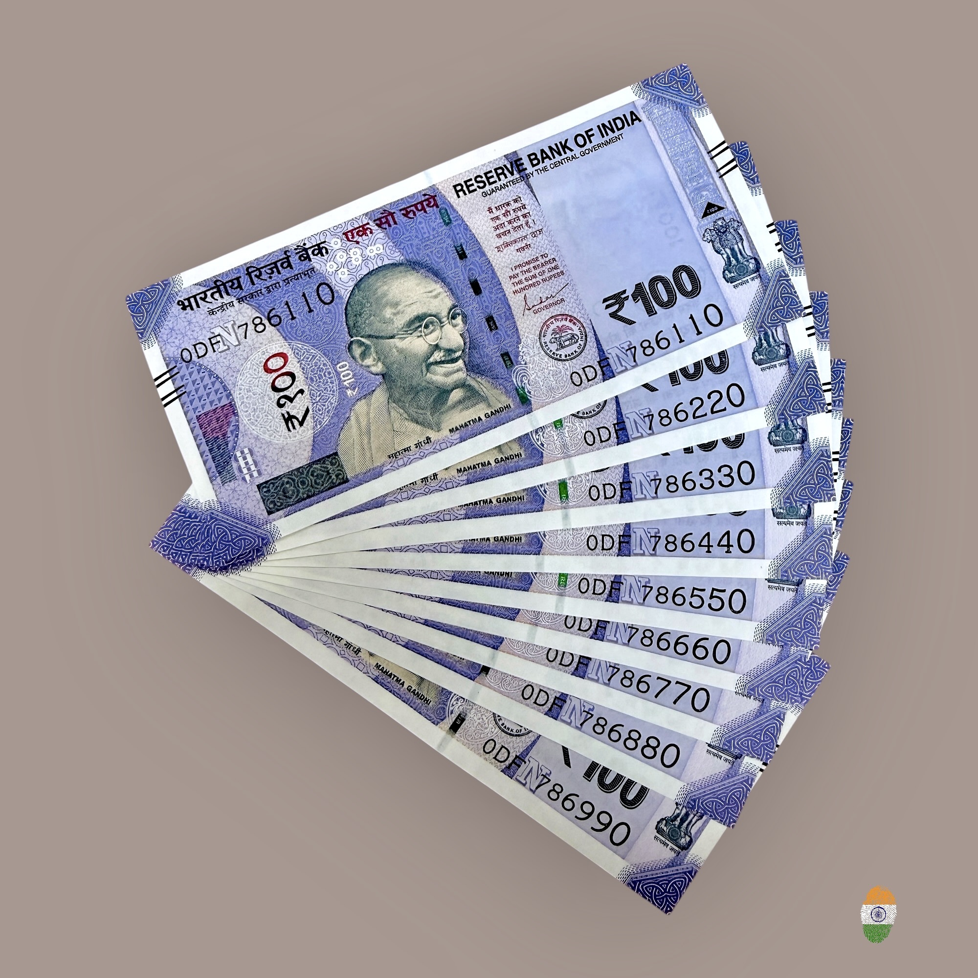 Rs 100 India Banknote Holy Fancy Set 786110 to 786990 Gem Unc Unique and Rare