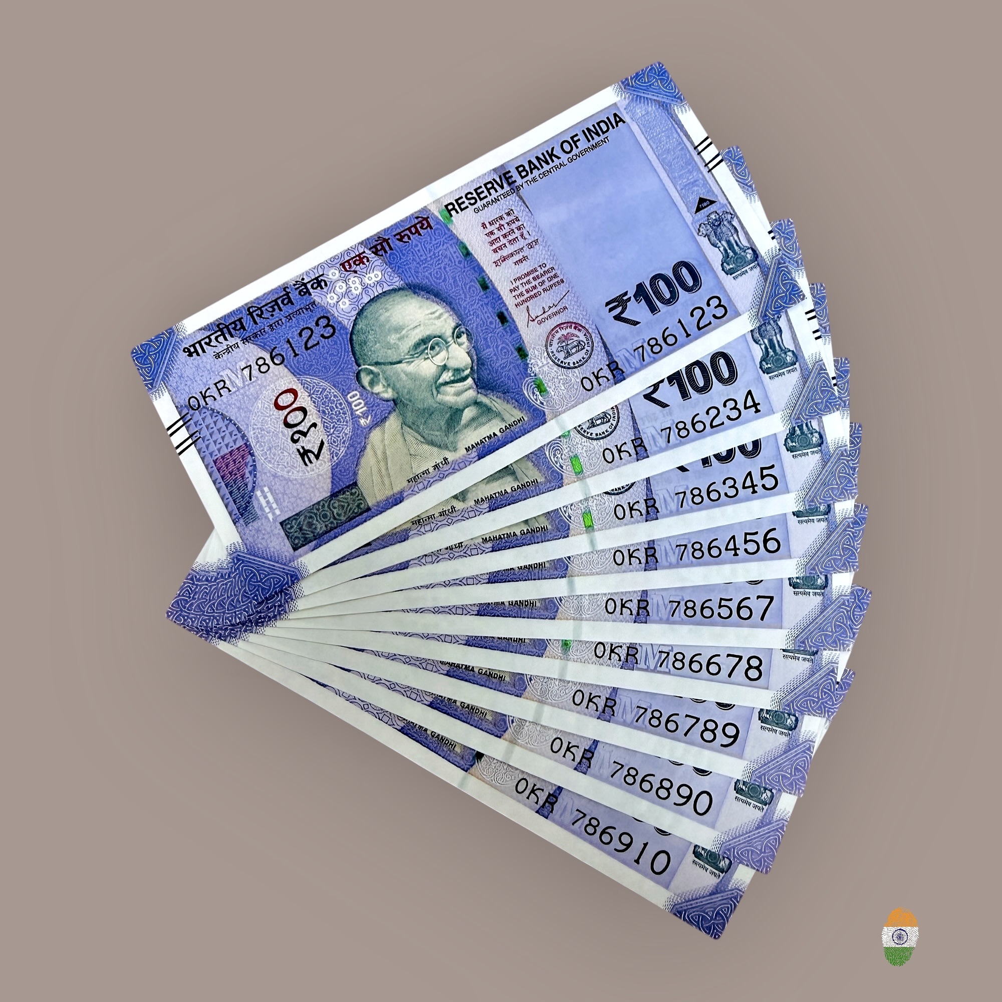 Rs 100 India Banknote Holy Fancy Set 786123 to 786910 Gem Unc Unique and Rare