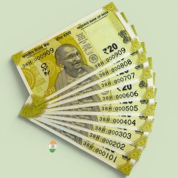 Rs 20 Semi Fancy India Banknote Set 000101 to 000909 Gem Unc Unique and Rare