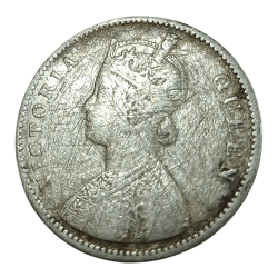 Alternative view of British India Silver Rupee Year 1862 VICTORIA QUEEN in Used Condition Poor Grade.