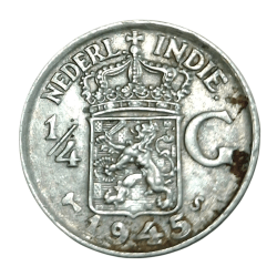 Alternative view of DUTCH EAST INDIES Silver 1/4 GULDEN Year 1945 in Collectable Grade.