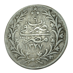 Alternative view of EGYPT Silver 5 QIRSH Year 1913 Dated AH 1327, RY- 6 MUHAMMAD V OTTOMAN EMPIRE **RARE** Collectable Grade.