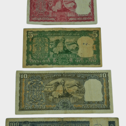 1/2/5/10/100 Rupees Old COMMEMORATIVE Series GANDHI JI SITTING & READING BHAGWAT GITA Same Signs B.R AMBEGAONKAR Complete Set **V. RARE** Collectable Grades.