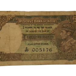 BRITISH INDIA 5 Rupees King GEORGE-VI Sign J.B TAYLOR **RARE** Collectable Grade little torn.