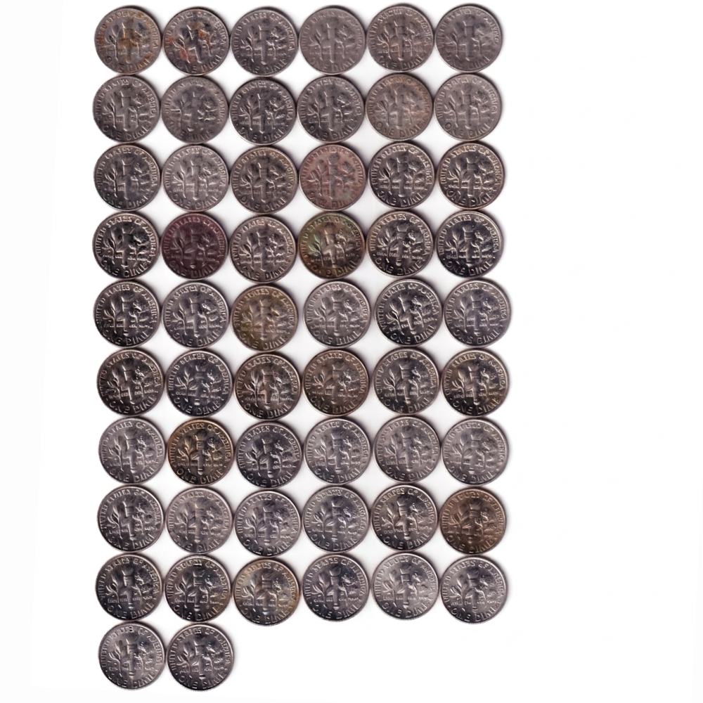 56 Different Date America One Dime "Roosevelt Dime" Rare Copper-Nickle Coin ( 56 Coin Set ) #C-19