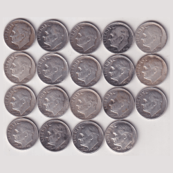 19 Different Date America One Dime "Roosevelt Silver Dime" Rare Silver Coin ( 19 Coin Set ) #C-17