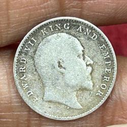 Alternative view of British-India 2 Annas 1906 - (Edward VII) Rare Silver Coin #E-265