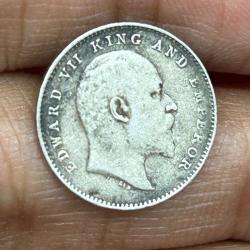 Alternative view of British-India 2 Annas 1907 - (Edward VII) Rare Silver Coin #E-269