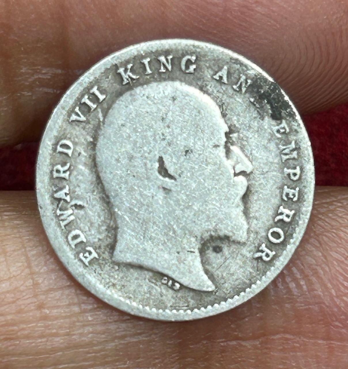 British-India 2 Annas 1904 (Edward VII) Rare Silver Coin #E-253