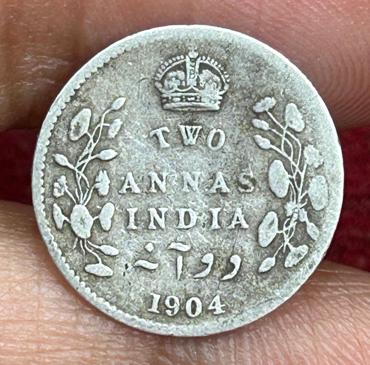 British-India 2 Annas 1904 (Edward VII) Rare Silver Coin #E-253