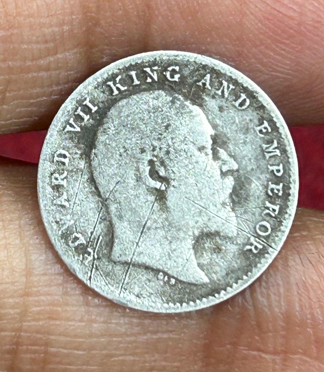 British-India 2 Annas 1905 (Edward VII) Rare Silver Coin #E-254