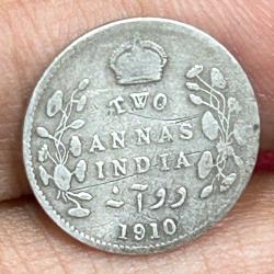British-India 2 Annas 1910 (Edward VII) Rare Silver Coin #E-257