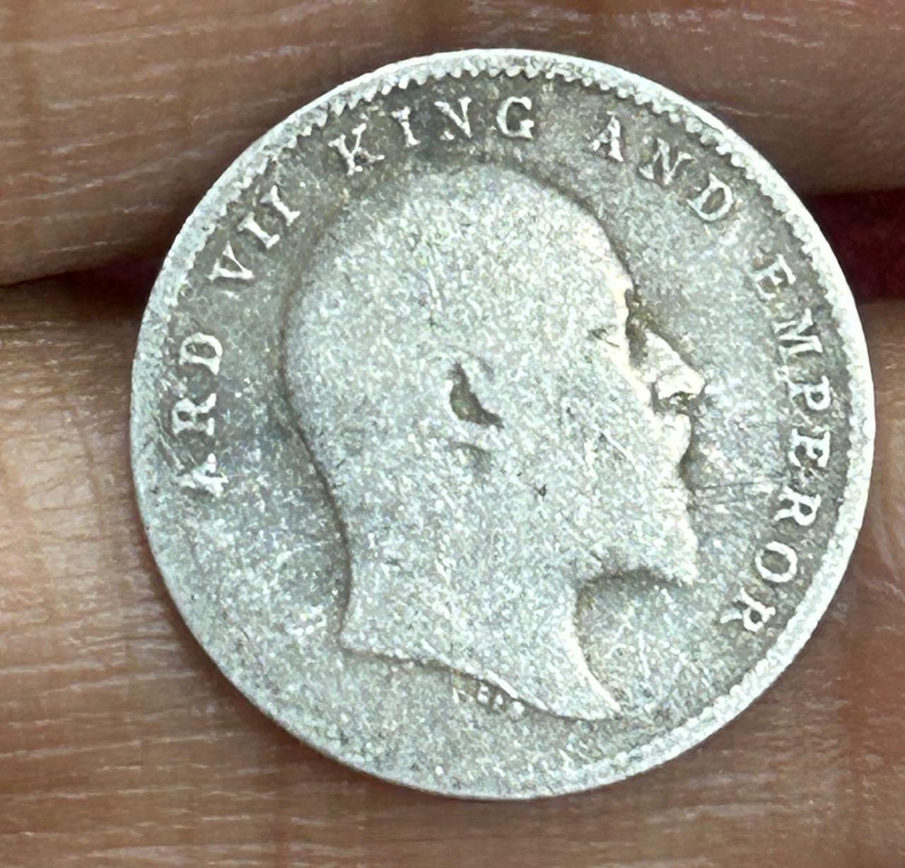 British-India 2 Annas 1905 (Edward VII) Rare Silver Coin #E-259