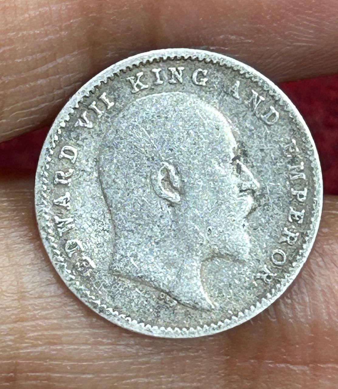 British-India 2 Annas 1903 (Edward VII) Rare Silver Coin #E-261