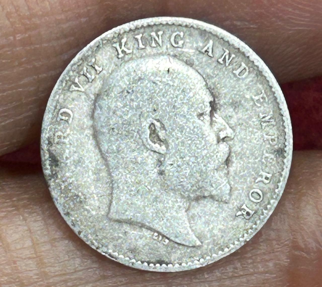 British-India 2 Annas 1906 (Edward VII) Rare Silver Coin #E-247